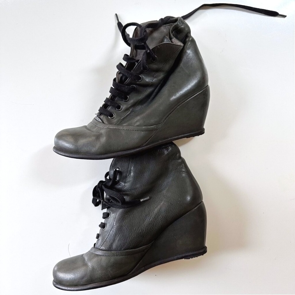 Argila Pepe Monjo Leather Lace-up Wedge Booties - 38.5 - Picture 10 of 10